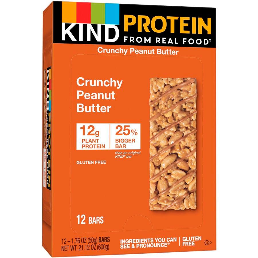 KIND Protein Bars -- Snack Bars, 12g Protein, Peanut Butter, 1.76oz, 12/BX, Item Number 2007165